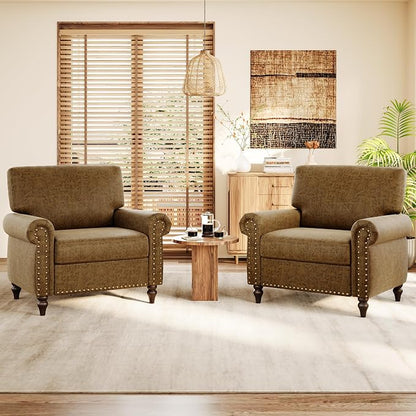 Nailhead Trim Accent Chairs Set of 2, Faux Leahter Mid Century Modern Living by ErdoruLiving