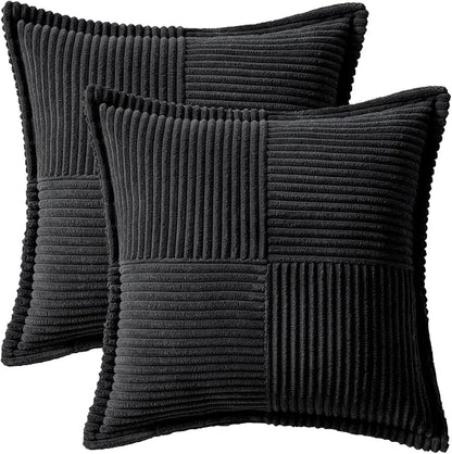 MIULEE Black Corduroy Decorative Euro Sham Pillow Covers 24x24 Inch - Image 6