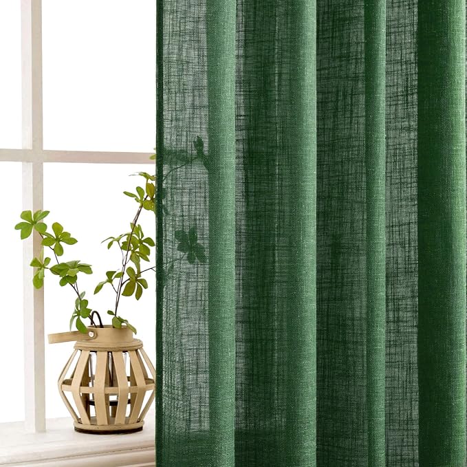 MIULEE Emerald Green Linen Curtains 52x84 Inch Long - Image 5