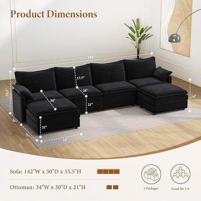 Vesgantti 142" U Shaped Sectional Couch, Comfy Cloud Modular Sectional Sofa - Image 2