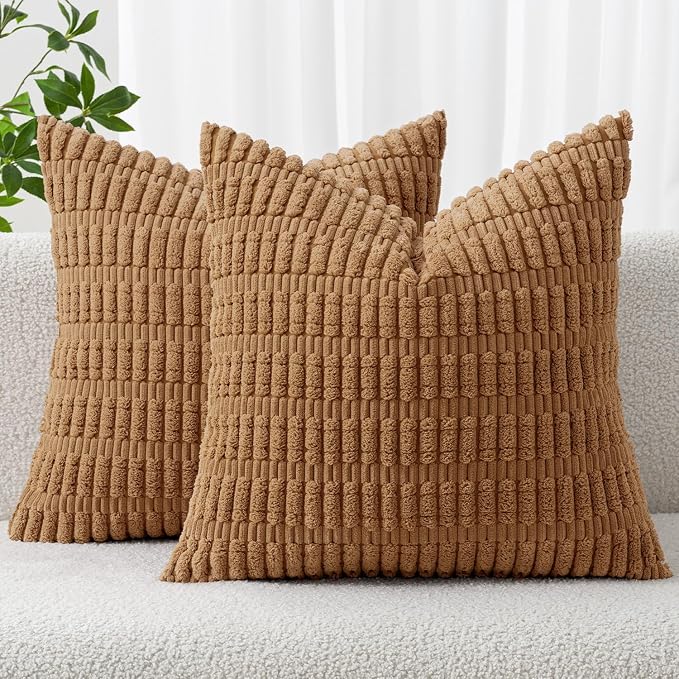 MIULEE Euro Sham Corduroy Decorative Throw Pillow Covers 24x24 Brown | Pack of by MIULEE