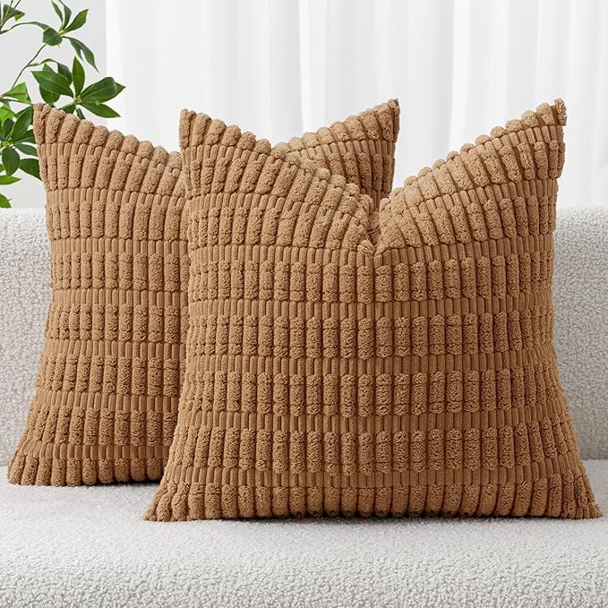 MIULEE Corduroy Decorative Throw Pillow Covers 20x20 Brown Pack of 2 | Soft by MIULEE