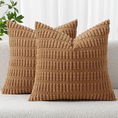 MIULEE Corduroy Decorative Throw Pillow Covers 20x20 Brown Pack of 2 | Soft by MIULEE