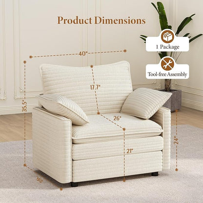 Vesgantti 40" Single Seat Sofa, Comfy Cloud Couch Deep Seat Upholstered Couch - Image 2