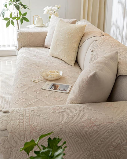 Cotton Quilted Dog Couch Cover for Sofa Farmhouse Rustic Embroidery Sectional - Image 6