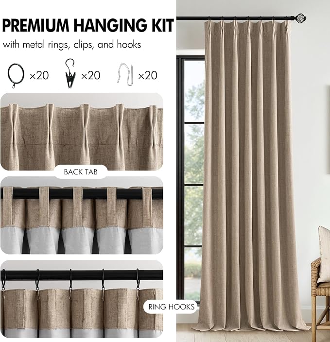 MIULEE Copper Brown Pinch Pleated 100% Blackout Linen Curtains 40x90 Inches | - Image 8