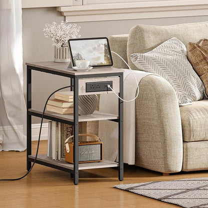 HOOBRO End Table with Charging Station, Simple Rustic Side Table with 3-Tier - Image 4
