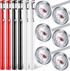 Xuhal 6 Pcs Stainless Steel Kitchen Thermometer with 5 Inch Long Stem 1 Inch Dial Thermometer Milk Frothing Food for Oven Probe Meat Grill BBQ Cooking Chocolate Water(Black, Red, White)
