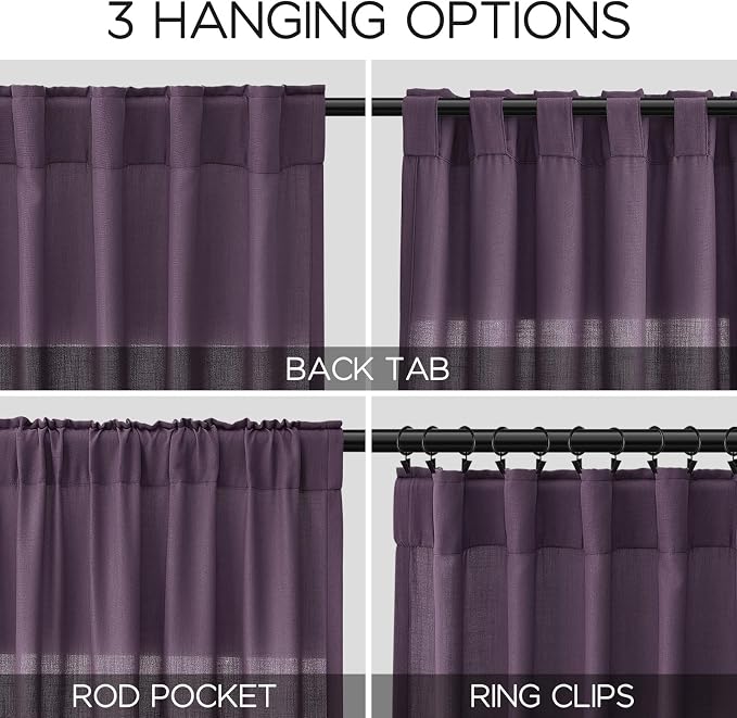 Plum Linen Curtains 84 Inch Length 2 Panels Set - Image 2