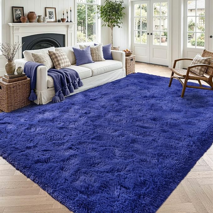 4'x5'3'' Royal Blue Fluffy Soft Area Rug Non-Slip by ModernHomeDecor