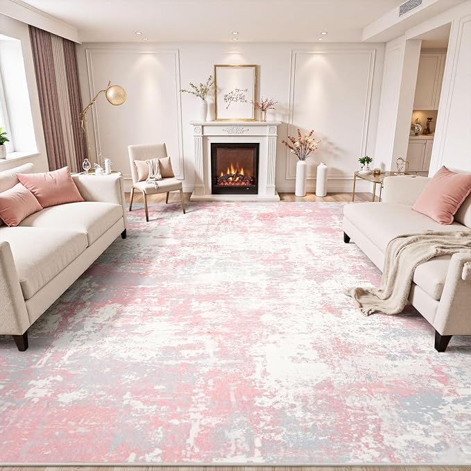 Rugflix 9x12 Area Rugs for Bedroom, Washable Pink Large Rug | Machine Washable; - Image 2