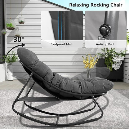 NOBLEMOOD Oversized Rocking Chairs Set of 2, Outdoor & Indoor Papasan Rocking - Image 4