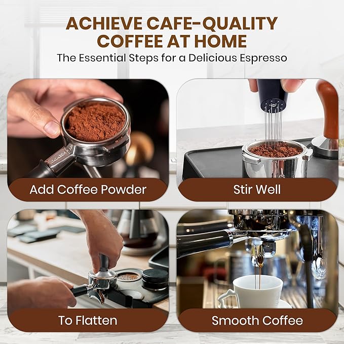 Espresso Accessories Kit – WDT Distribution Tool & 58mm Espresso Dosing Funnel for Baristas – 0.35mm Needle Stirrer with Extra Replaceable Needles, Handle & Storage Pouch