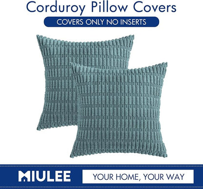 MIULEE Corduroy Decorative Throw Pillow Covers 20x20 Coastal Blue Pack of 2 | - Image 6