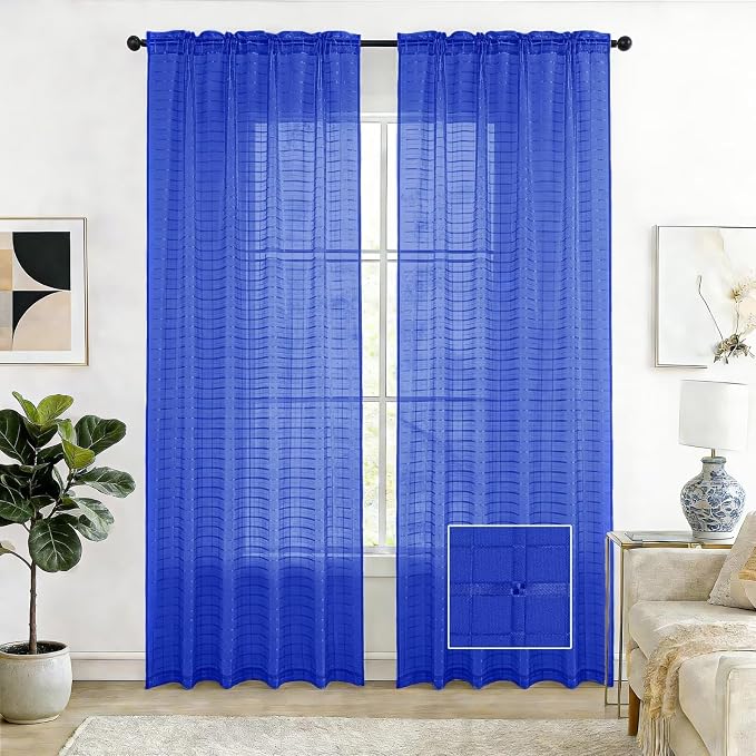 SpaceDresser Check Sheer Curtains 63 Inches Long by SpaceDresser