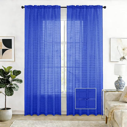 SpaceDresser Check Sheer Curtains 96 Inches Long by SpaceDresser
