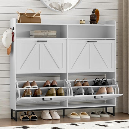 BORNOON Shoe Cabinet with 4 Flip Drawers Narrow Shoe Storage Cabinet Organizer by BORNOON