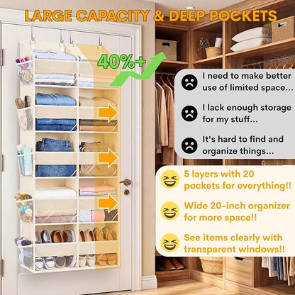 2 Pack Over the Door Organizer 5 Tiers, Extra Large Behind Door Storage of 10 - Image 2