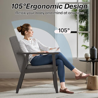 Modern Accent Chair with Arm Rest, Upholstered Linen Fabric Leisure Chair with - Image 5