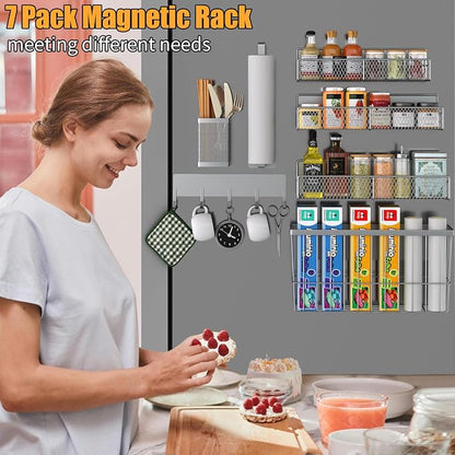 DTUQYX Magnetic Spice Rack for Refrigerator, 7 Pack Metal Magnetic Shelf - Image 6