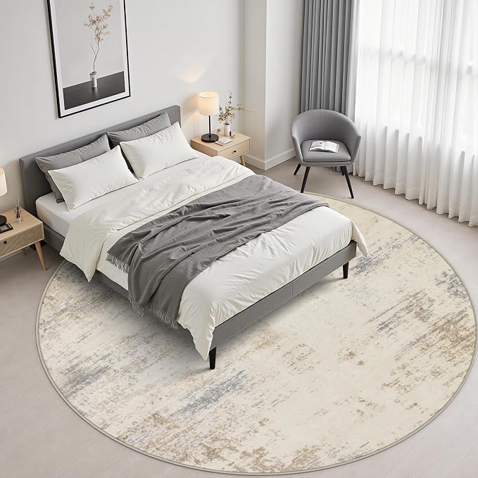 Round Area Rug Living Room: 4 ft Modern Washable Indoor Carpet | - Image 4