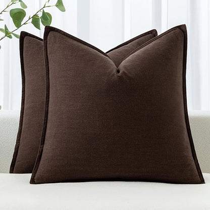 MIULEE Decorative Linen Euro Sham Pillow Covers 22x22 Inch Dark Brown | Boho by MIULEE