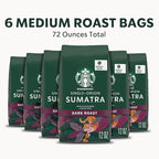 Starbucks Whole Bean Coffee, Dark Roast Coffee, Sumatra, 100% Arabica, 6 bags (12 oz each)
