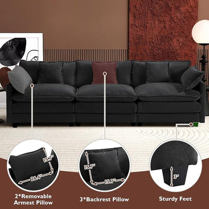 Ihanherry 111.4 Inch 3-Seater Cloud Sofa, Modular Sectional Couch, Modern Deep - Image 6
