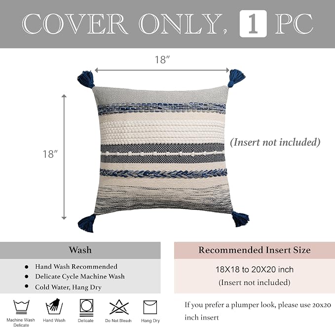 Navy Dark Blue Decorative Throw Pillow Cover 18x18 Square Boho Accent - Image 5