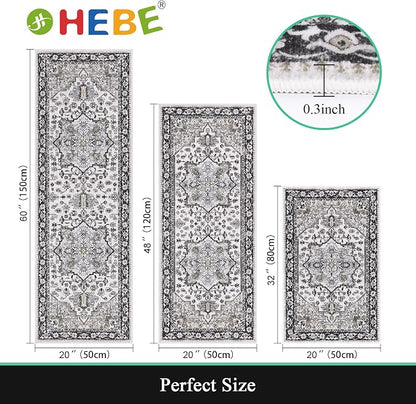 HEBE Boho Kitchen Rugs Set of 3, Non Slip Washable Kitchen Mats - Image 2
