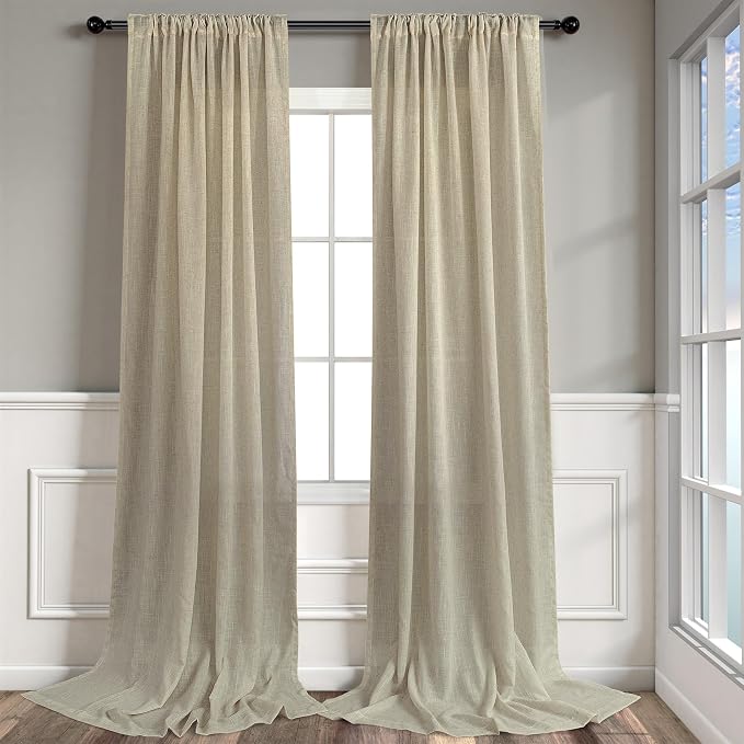 Burlywood Birch Natural Linen Curtains 92 Inch Length 2 Panels Set Back Tab - Image 9