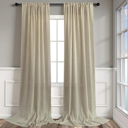 Modern Farmhouse Linen Curtains 80 Inches Long 2 Panel Set Taupe Semi Sheer - Image 9
