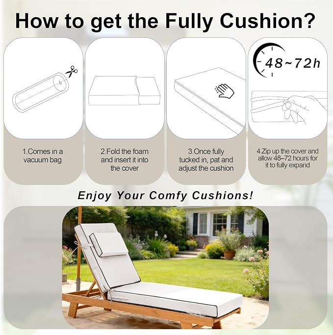 Chaise Lounge Cushions Outdoor 80x26x6 Inch, Fade Resistant 6'' Thicken Outdoor - Image 7