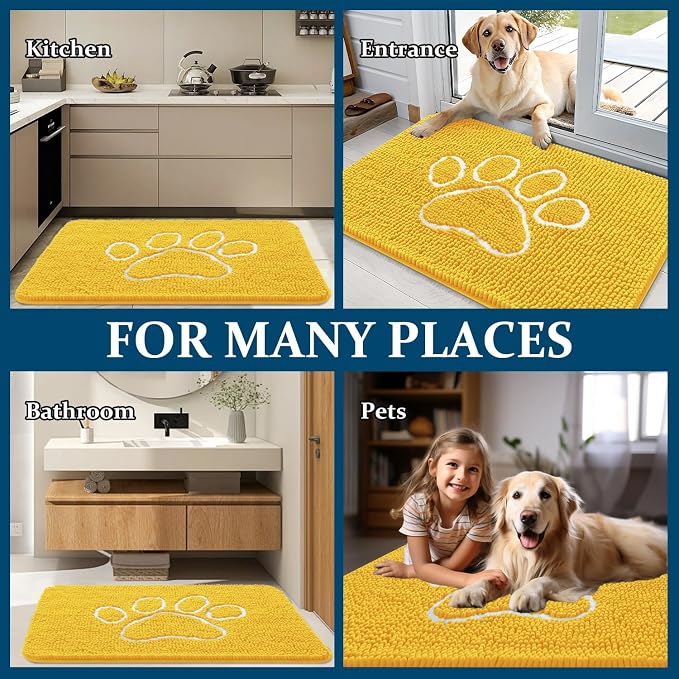 OLANLY Dog Door Mat for Muddy Paws 36x24, Paw Print Design Chenille Mud Mat | - Image 8
