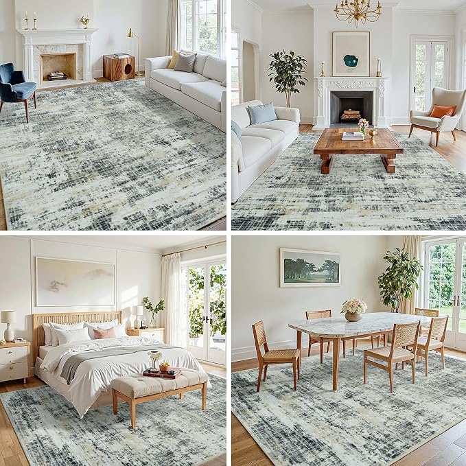 5x7 Washable Area Rug for Living Room Bedroom: Non-Slip Modern Black Gray | - Image 3