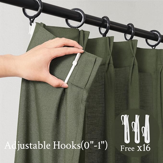 Topfinel Olive Green Pinch Pleated Linen Curtains 84 Inch Length 2 Panels - Image 3