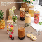 Glass Cups with Lids and Straws, 16oz Drinking Glasses, Iced Coffee Cups, Glass Tumbler with Lid, Great for Soda Boba Tea Cocktai (1 PACK)