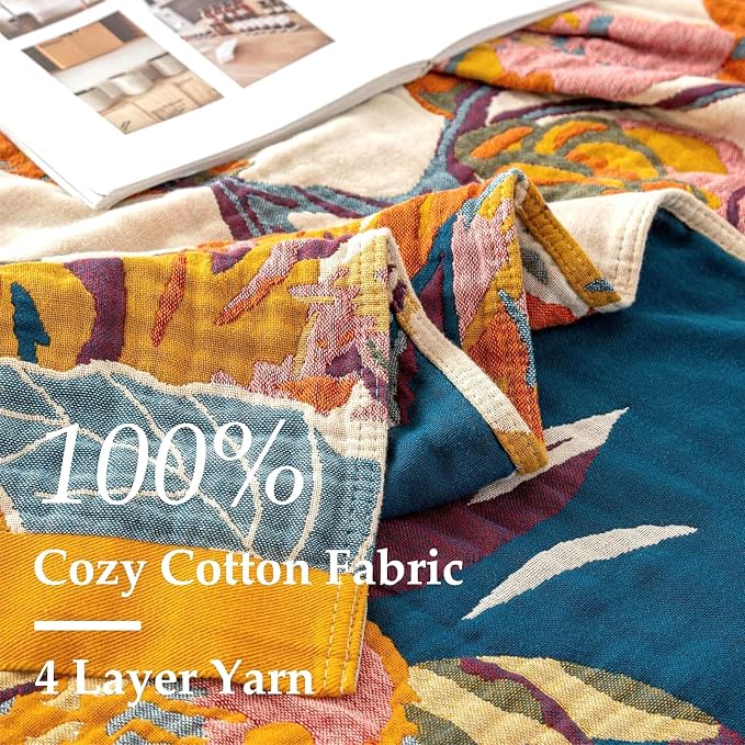 LUTBM Boho Throw Blanket for Couch 100% Cotton Soft Breathable Butterfly and - Image 7