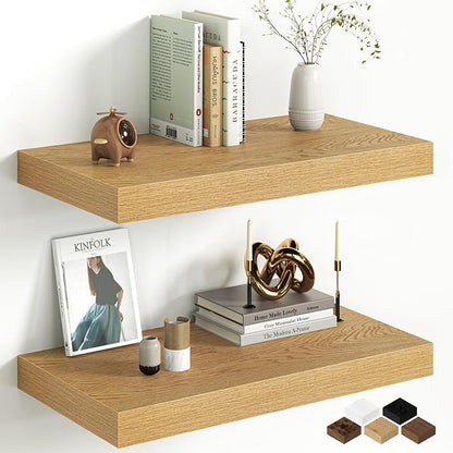Fun Memories 12 Inch Deep Oak Floating Shelf, 24 x 12 Rustic Wood Wall Shelf by FunMemories