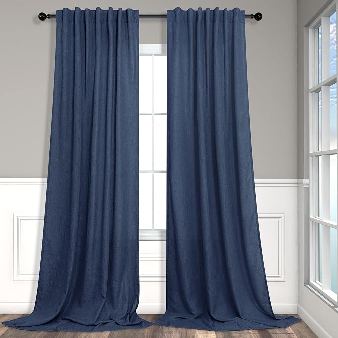 Pitalk 102 Inch Curtains Navy Blue Linen Drape by Pitalk