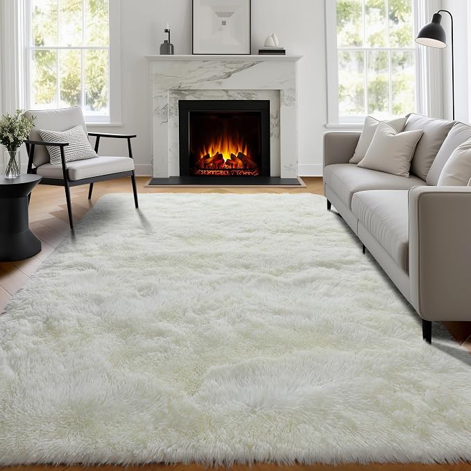 Ultra Soft Area Rugs for Living Room 6x9 Ft, Cream White Soft Fuzzy Shaggy Rugs - Image 3