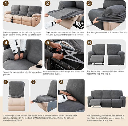 Gennia Recliner Sofa Covers 5 Pieces, Waterproof Sectional Couch Cover Stretch - Image 7