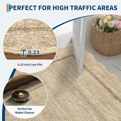 GarveeHome Scalloped Washable Round Rugs Non-Slip Soft Round Rug 4ft | - Image 5