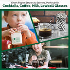 [500 Counts] Chunspak 5.75 inch Eco-friendly Disposable Short Paper Drinking Straws Bulk for Cocktail, Mixed Drinks - Black White Striped