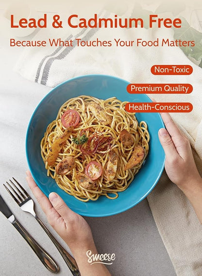 Sweese Pasta Bowls, 30 Ounce Salad Serving Bowls Set of 6, 8.4 Inch Porcelain Plates for Serving Dinner, Salad - Microwave Dishwasher Safe, Hot Assorted Colors