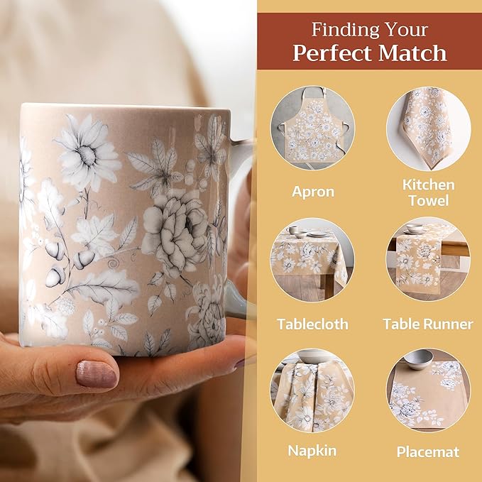 Maison d' Hermine Coffee Mug with Handles Fine Bone China Mugs Pack of One Tea Cups for Hot Beverages Cappuccino Latte Home Restaurant Office Perfect for Gift (Pretty Autumn - Mono Autumn, 15 Ounce)