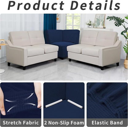 Easy-Going Stretch Soft Sectional Corner Sofa Couch Slipcover Navy | 1-Piece - Image 4