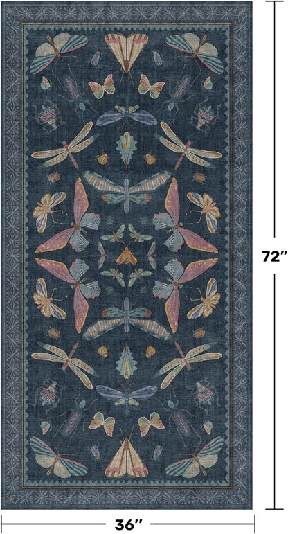 Blue Vintage Boho Area Rug 3x6, Washable Non Slip Indoor Carpet - Image 2