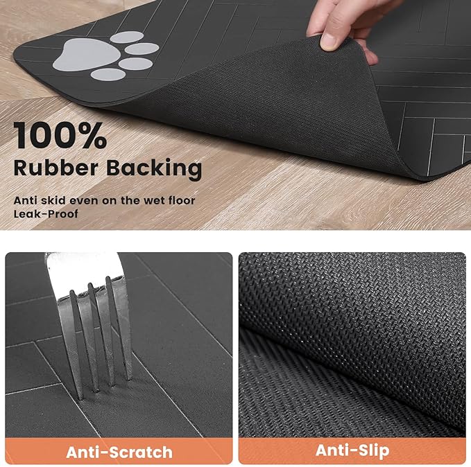 Pet Feeding Mat-Absorbent Pet Placemat for Food and Water Bowl, with Waterproof Rubber Backing, Quick Dry Water Dispenser Mat for Dog and Cat (16"x24", Blue)