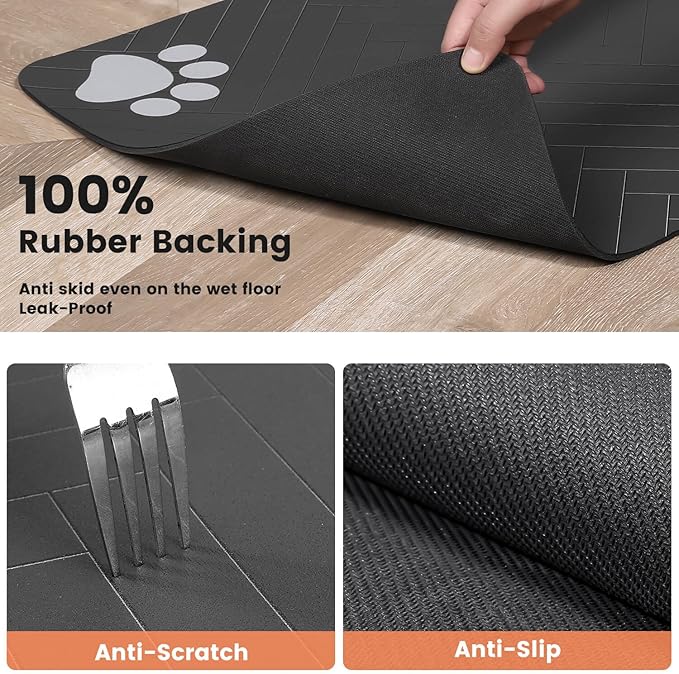 Pet Feeding Mat-Absorbent Pet Placemat for Food and Water Bowl, with Waterproof Rubber Backing, Quick Dry Water Dispenser Mat for Dog and Cat (12"x20", Blue)
